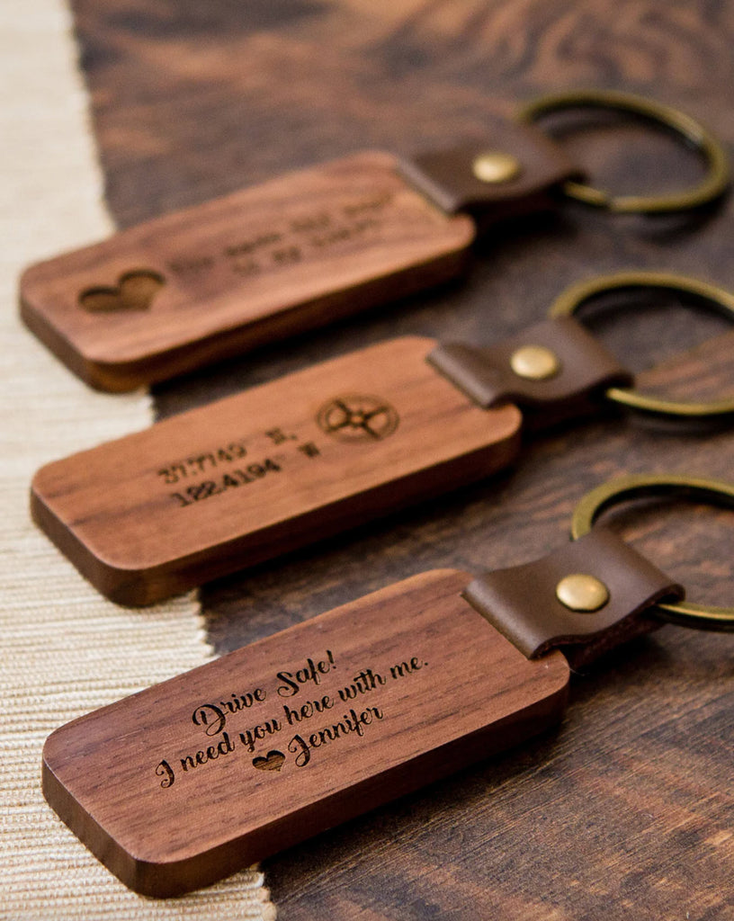 Custom Engraved Rectangular Wood Keychain