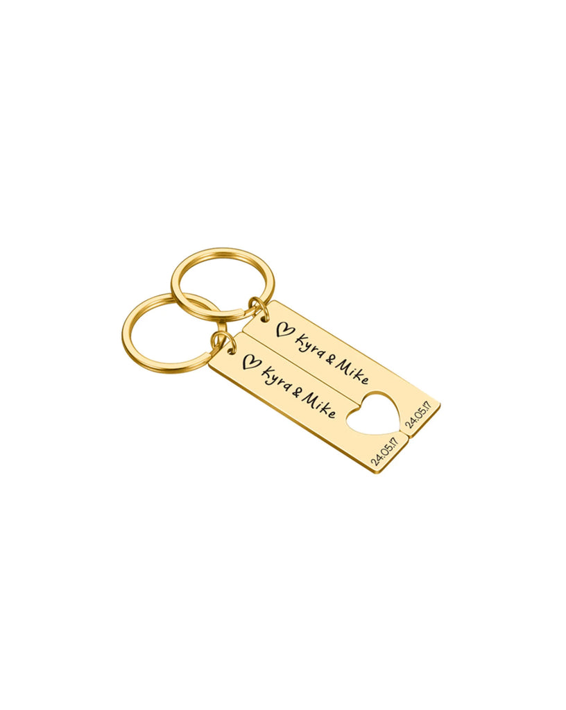 Set of 2 Personalized Gold Coloured Keychain for Couples and Friends