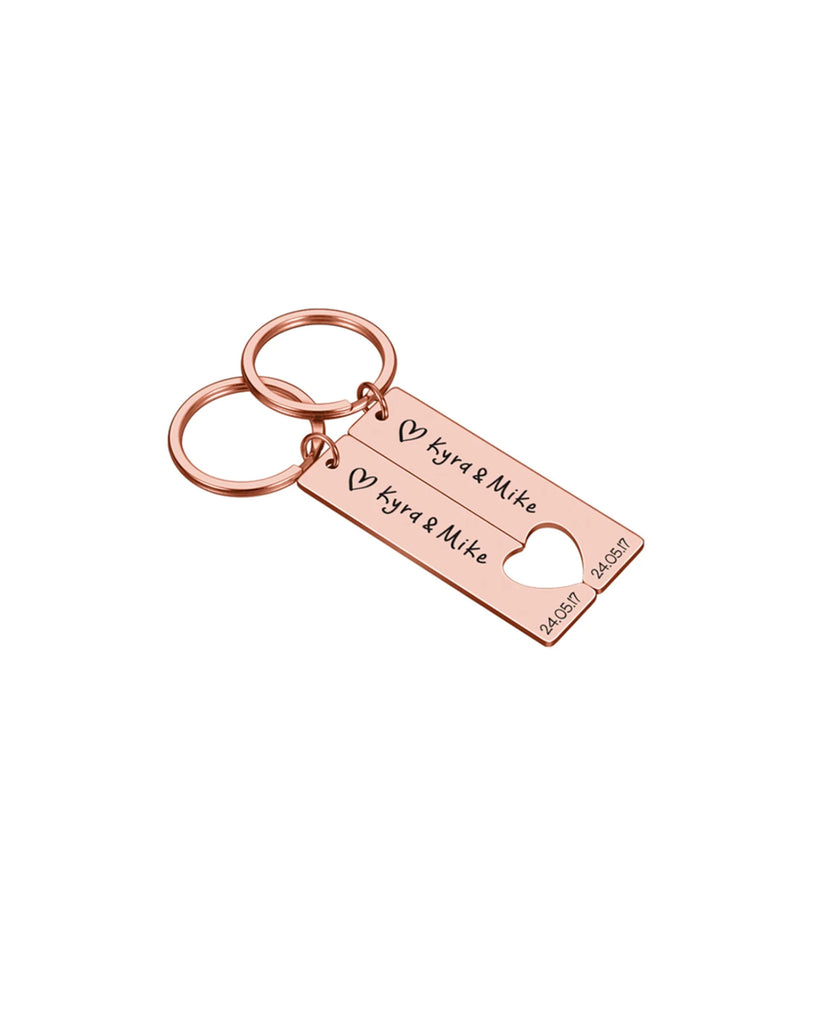 Set of 2 Personalized Rose Gold Coloured Keychain for Couples and Friends