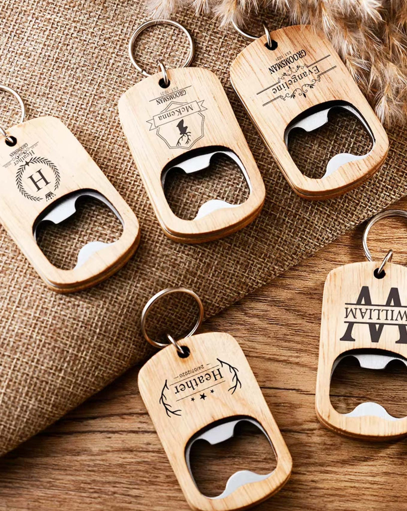 Personalized Wooden Engraved Bottle Opener Keychain