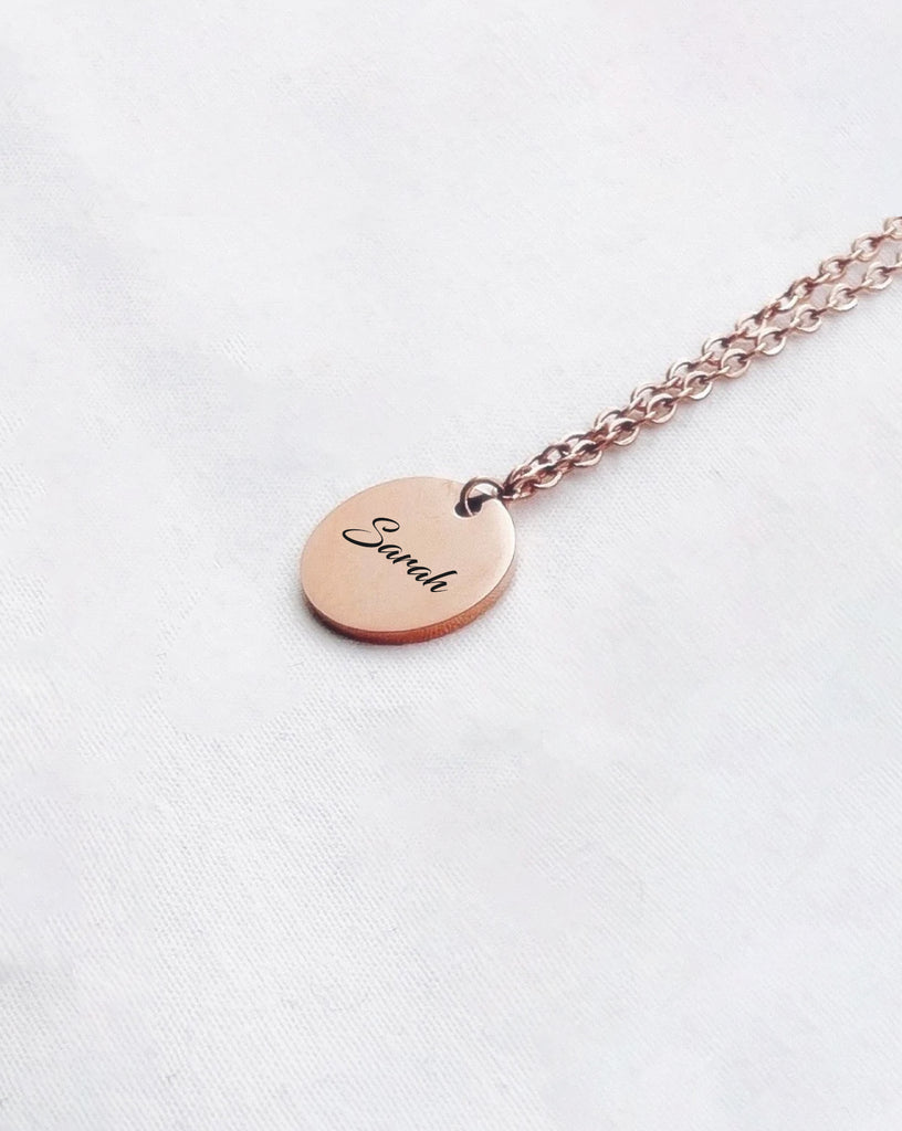 Custom Rose Gold Coloured Round Plate Necklace