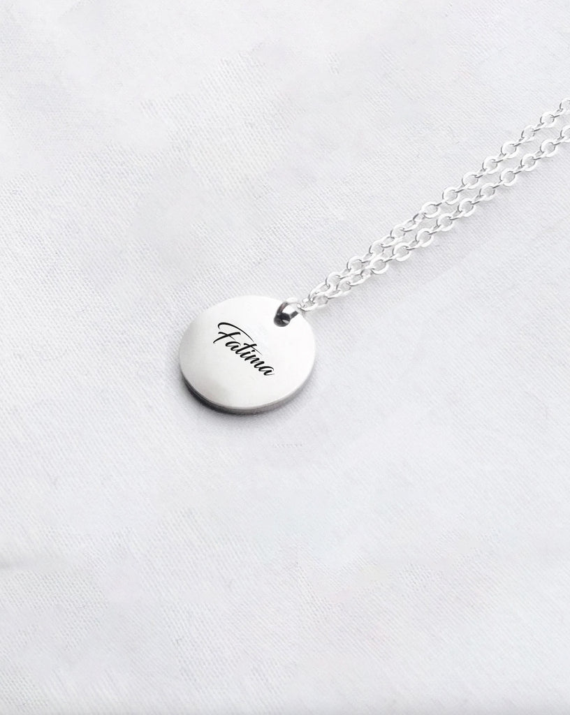 Custom Silver Coloured Round Plate Necklace